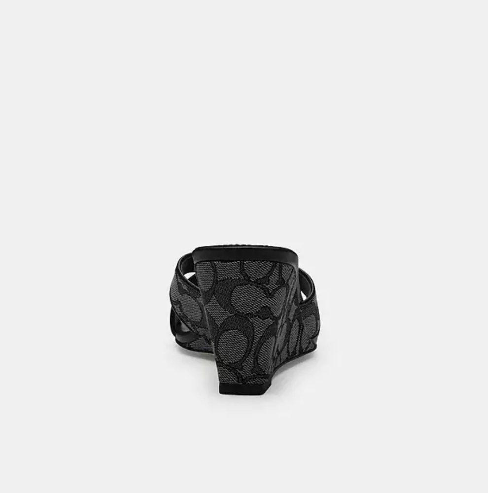 New! Coach Wedge Sandals 🩴 In Signature Jacquard CAQ95 In Smoke Coal/Black 6.5 - Picture 4 of 7